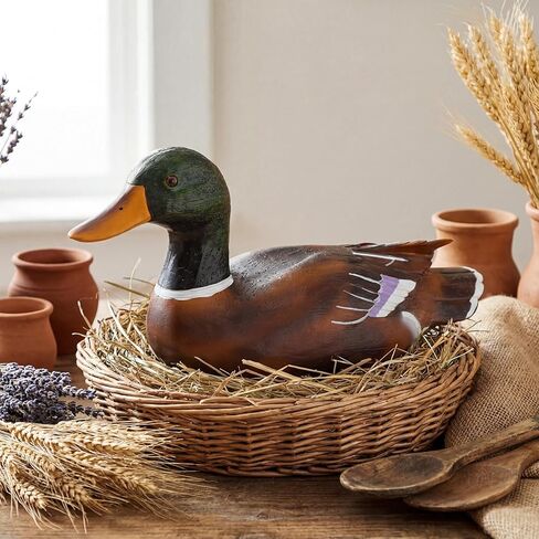Fumete Duck Home Decor Statue Vintage Rustic Home Decorations Handcrafted Artificial Wood Duck Figurines Life Like Animal Sculpture for Shelf Countryside Indoor Living Room Farmhouse Desktop in Saudi Arabia