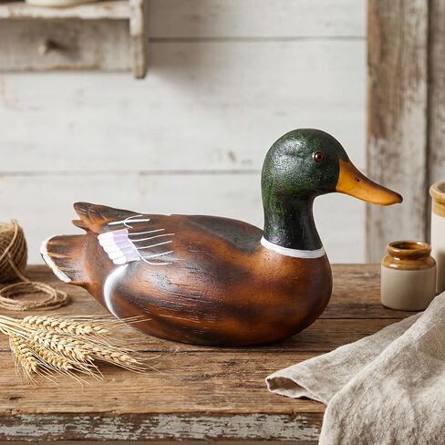 Fumete Duck Home Decor Statue Vintage Rustic Home Decorations Handcrafted Artificial Wood Duck Figurines Life Like Animal Sculpture for Shelf Countryside Indoor Living Room Farmhouse Desktop in Saudi Arabia