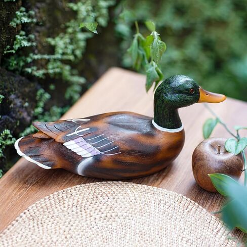 Fumete Duck Home Decor Statue Vintage Rustic Home Decorations Handcrafted Artificial Wood Duck Figurines Life Like Animal Sculpture for Shelf Countryside Indoor Living Room Farmhouse Desktop in Saudi Arabia