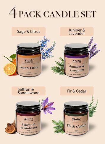 شموع معطرة للنساء (عبوة من 4 قطع) في مرطبانات بنية، مجموعة شموع للعلاج العطري تحترق لمدة 100 ساعة للمنزل وغرفة النوم والحمام | شموع معطرة للمنزل والأصدقاء in Saudi Arabia