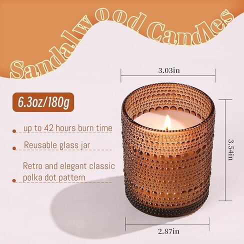 DARJEN Sandalwood Candles for Home- 6.3oz 42H Natural Soy Wax Aromatherapy Jar Candle with Strong Scent, Decorative Aesthetic Candles for Home Office, Evening Wind-Down, Luxury Gift for Man Cave in Saudi Arabia