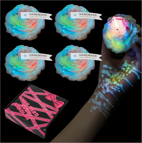 4PCS Low Temperature Candle, Low Heat Body Safe Candles Wax Play, Romantic Wax Play Candles, Flower Shaped Scented Candle for Couples(3.1 Inch, Fluorescence) in Saudi Arabia