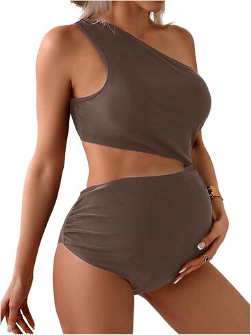 OYOANGLE Women's Maternity Swimsuit One Shoulder Cut Out Ruched One Piece Bathing Suits Monokinis in Saudi Arabia