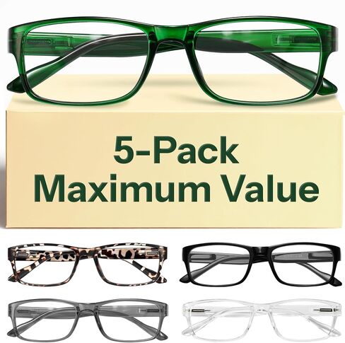 Gaoye 5-Pack Reading Glasses Blue Light Blocking,Spring Hinge Readers for Women Men Anti Glare Filter Lightweight Eyeglasses (I1 turtle mix, 0x) in Kuwait