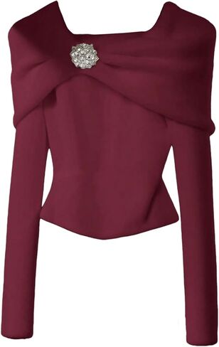 GORGLITTER Women's Dressy Cozy Fall Sweaters Trendy Long Sleeve Knitted Fold Over Pullover Top in Saudi Arabia