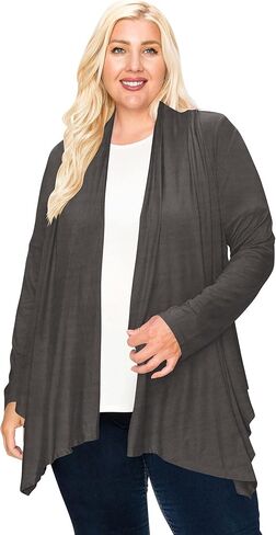 Women's Plus Size Lightweight Long Sleeve Solid Open Cardigan in Saudi Arabia