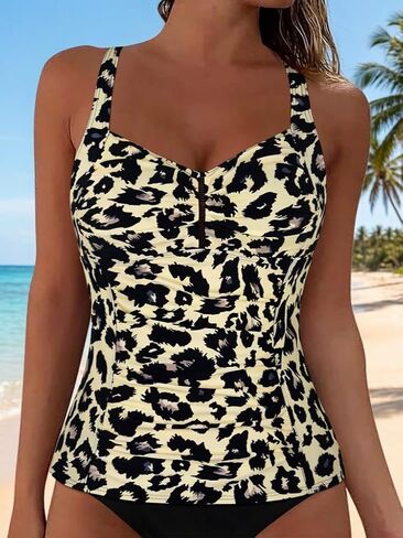 Women's Tankini Top Shirred Tummy Control Swimsuits Cross Back Tankini Swimwear Tops for Beach in Saudi Arabia