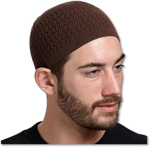 قبعة صلاة من القطن قابلة للتمدد إسلامية منسوجة كوفي توبي من الكروشيه، قبعة جمجمة طاقية تاكي. in Saudi Arabia