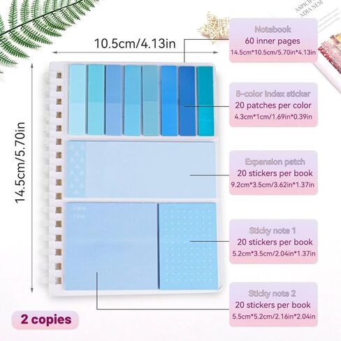 2 Pack Multi-Functional Sticky Note Set with Bible Tabs 440 Transparent Post it Notes 120 Page Notebook for Bible Study Office Supplies (Blue) in Saudi Arabia