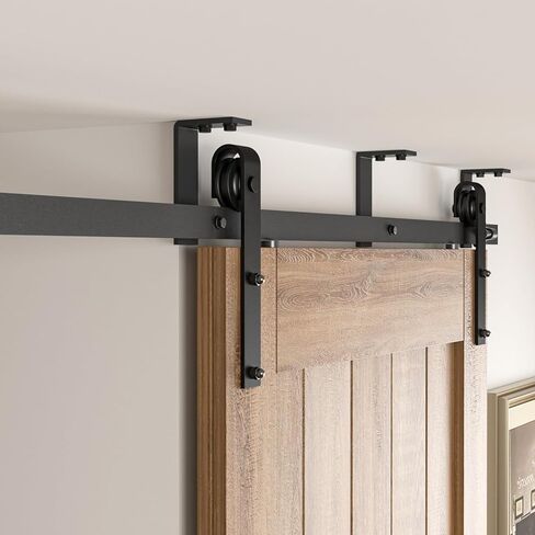 6FT Ceiling Mount Bracket Sliding Barn Door Hardware Kit Black,Strong Bearing, Low Ceiling L-Shape Bracket System, Fit 36" Wide Single Door Panel (Basic Style) in Kuwait