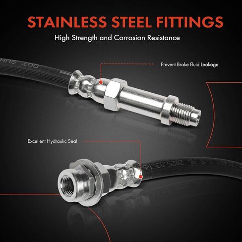 A-Premium Brake Hydraulic Hose Compatible with Dodge Models - D100 1975, D100 Pickup 1974, D200 1975, D200 Pickup 1974, M300 1974, M350 1974, P200 Van 1973-1974, W100 1975, W100 Pickup 1974, Pack of 2 in Saudi Arabia