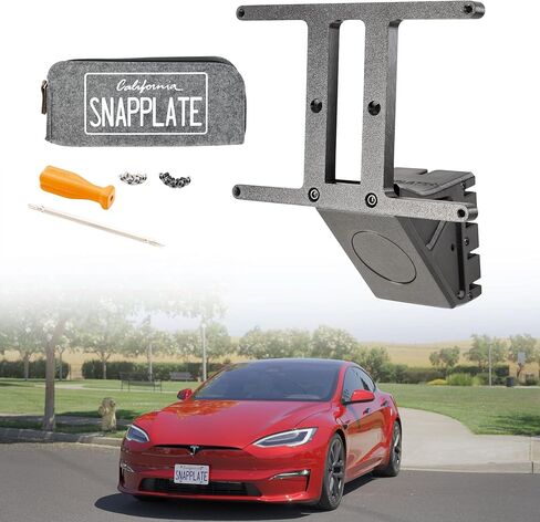 SnapPlate+ Front License Plate Holder - Fits Tesla Model S (Mar 2021-2025) - Grille-Safe Non-Metal Design, Anti-Theft, Removable, Height-Adjustable, USA Made in Kuwait