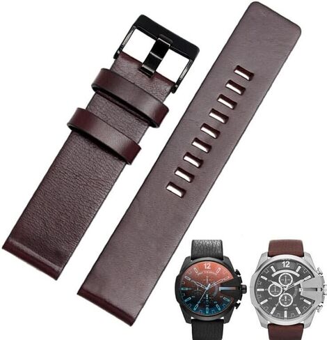 Cow Leather Strap for Diesel Watchband DZ7312 | DZ4323 | DZ7257 with Stainless Steel Pin Buckle Strap 24 26 27 28 30mm Flat Band (Color : Black Black, Size : 30mm) in Saudi Arabia