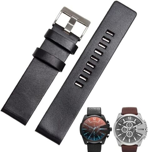 Cow Leather Strap for Diesel Watchband DZ7312 | DZ4323 | DZ7257 with Stainless Steel Pin Buckle Strap 24 26 27 28 30mm Flat Band (Color : Black Black, Size : 30mm) in Saudi Arabia