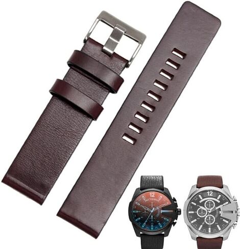 Cow Leather Strap for Diesel Watchband DZ7312 | DZ4323 | DZ7257 with Stainless Steel Pin Buckle Strap 24 26 27 28 30mm Flat Band (Color : Black Black, Size : 30mm) in Saudi Arabia