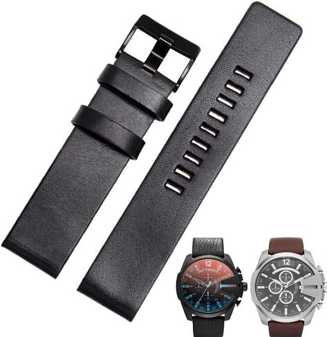 Cow Leather Strap for Diesel Watchband DZ7312 | DZ4323 | DZ7257 with Stainless Steel Pin Buckle Strap 24 26 27 28 30mm Flat Band (Color : Black Black, Size : 30mm) in Saudi Arabia