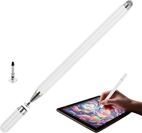 أقلام لمس لشاشات اللمس، قرص مغناطيسي 2 في 1 وقلم لمس من الألياف لجهاز iPad مع غطاء مغناطيسي، متوافق مع جميع شاشات اللمس - أطراف قرص بديلة مجانية، أبيض in Kuwait