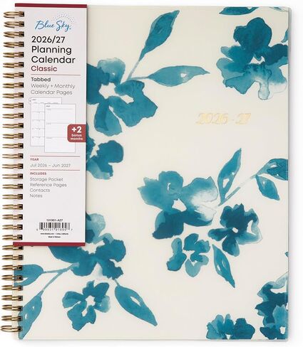 Blue Sky 2026-2027 Weekly and Monthly Academic Year Planner Calendar, July 2026 - June 2027, 8.5" x 11", Flexible Cover, Wirebound, Storage Pocket, Bakah Blue in Saudi Arabia