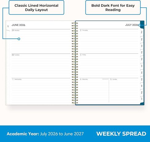 Blue Sky 2026-2027 Weekly and Monthly Academic Year Planner Calendar, July 2026 - June 2027, 8.5" x 11", Flexible Cover, Wirebound, Storage Pocket, Bakah Blue in Saudi Arabia