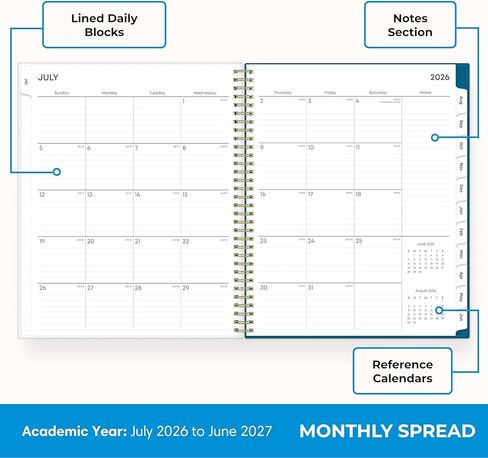 Blue Sky 2026-2027 Weekly and Monthly Academic Year Planner Calendar, July 2026 - June 2027, 8.5" x 11", Flexible Cover, Wirebound, Storage Pocket, Bakah Blue in Saudi Arabia