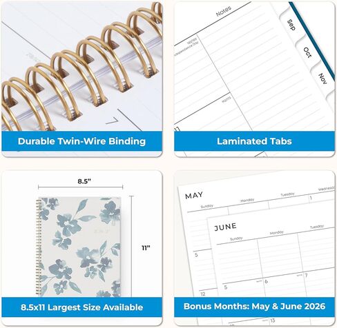 Blue Sky 2026-2027 Weekly and Monthly Academic Year Planner Calendar, July 2026 - June 2027, 8.5" x 11", Flexible Cover, Wirebound, Storage Pocket, Bakah Blue in Saudi Arabia