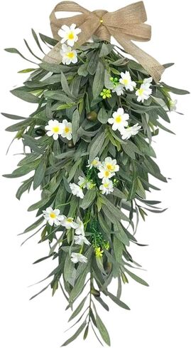 SM SunniMix Spring Summer Wreath Artificial Flower Swag Green Leaves Home Decoration Hanging Ornament for Wall Living Room Indoor/Outdoor in Saudi Arabia