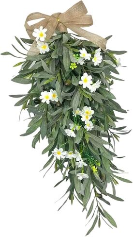 SM SunniMix Spring Summer Wreath Artificial Flower Swag Green Leaves Home Decoration Hanging Ornament for Wall Living Room Indoor/Outdoor in Saudi Arabia