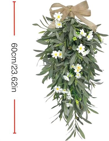 SM SunniMix Spring Summer Wreath Artificial Flower Swag Green Leaves Home Decoration Hanging Ornament for Wall Living Room Indoor/Outdoor in Saudi Arabia