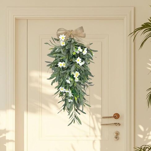 SM SunniMix Spring Summer Wreath Artificial Flower Swag Green Leaves Home Decoration Hanging Ornament for Wall Living Room Indoor/Outdoor in Saudi Arabia