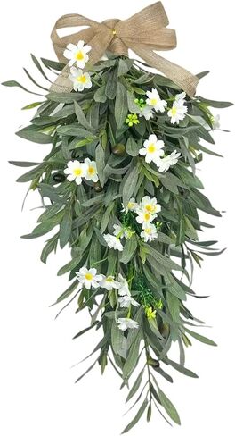 SM SunniMix Spring Summer Wreath Artificial Flower Swag Green Leaves Home Decoration Hanging Ornament for Wall Living Room Indoor/Outdoor in Saudi Arabia