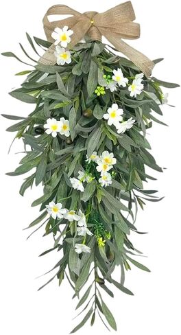 SM SunniMix Spring Summer Wreath Artificial Flower Swag Green Leaves Home Decoration Hanging Ornament for Wall Living Room Indoor/Outdoor in Saudi Arabia