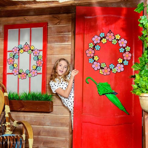 Silkfly Metal Flowers Wreath Colorful Flowers Wreath for All Seasons Porch Living Room Bedroom Window Door Wall Farmhouse Home Indoor Outdoor Decoration in Saudi Arabia