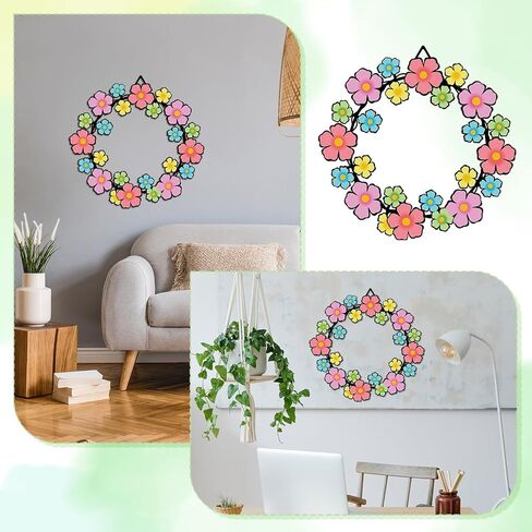 Silkfly Metal Flowers Wreath Colorful Flowers Wreath for All Seasons Porch Living Room Bedroom Window Door Wall Farmhouse Home Indoor Outdoor Decoration in Saudi Arabia