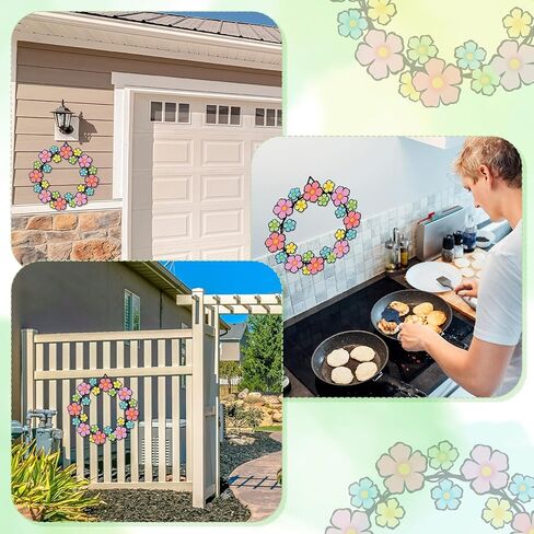 Silkfly Metal Flowers Wreath Colorful Flowers Wreath for All Seasons Porch Living Room Bedroom Window Door Wall Farmhouse Home Indoor Outdoor Decoration in Saudi Arabia