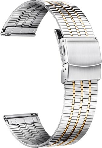 BINLUN Stainless Steel Watch Bands, Ultra Thin Metal Replacement Straps for Men Women, 12/14/16/18/20/22mm(Silver and Gold,22mm) in Saudi Arabia