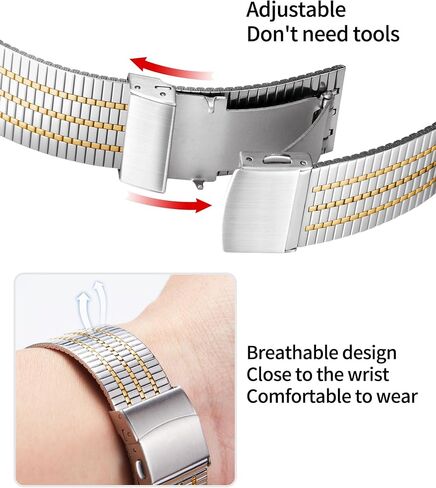 BINLUN Stainless Steel Watch Bands, Ultra Thin Metal Replacement Straps for Men Women, 12/14/16/18/20/22mm(Silver and Gold,22mm) in Saudi Arabia