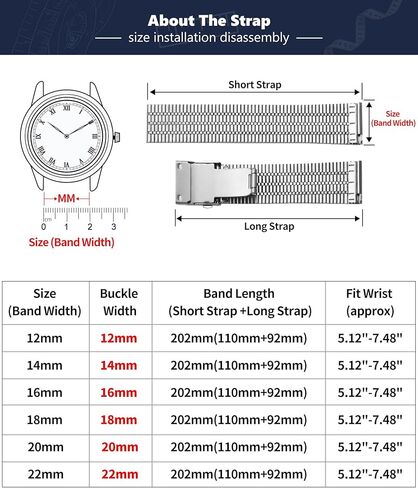 BINLUN Stainless Steel Watch Bands, Ultra Thin Metal Replacement Straps for Men Women, 12/14/16/18/20/22mm(Silver and Gold,22mm) in Saudi Arabia