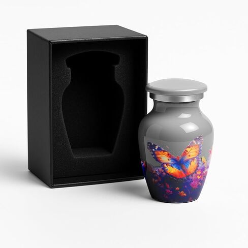 Black Mini Urn for Ashes – Butterfly Design with Custom Engraving – Handcrafted Small Keepsake Urn – Includes Velvet Bag – Holds 0.3 oz – Made in USA in Kuwait