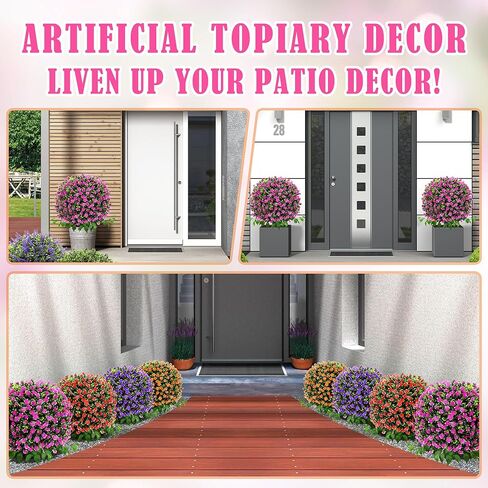 Artificial Boxwood Topiary Trees with Roses, 2 Pack Lifelike Evergreen Shrubs Featuring Ground Spike, Artificial Plants UV Protected for Year-Round Beauty in Indoor Outdoor Gardens and Porches in Kuwait