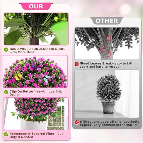 Artificial Boxwood Topiary Trees with Roses, 2 Pack Lifelike Evergreen Shrubs Featuring Ground Spike, Artificial Plants UV Protected for Year-Round Beauty in Indoor Outdoor Gardens and Porches in Kuwait