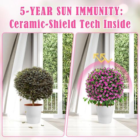 Artificial Boxwood Topiary Trees with Roses, 2 Pack Lifelike Evergreen Shrubs Featuring Ground Spike, Artificial Plants UV Protected for Year-Round Beauty in Indoor Outdoor Gardens and Porches in Kuwait