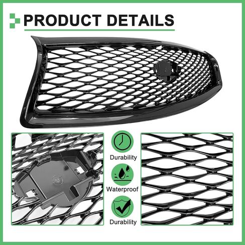 Gloss Black Grille For Infiniti Q50 Front Hood Upper Mesh Bumper Grill W/Camera Hole 2014 2015 2016 2017 in Kuwait