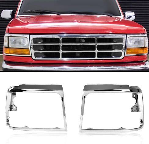 PIT66 Headlight Frame Headlight Doors, Compatible with 1992-1996 Ford F150 F250 Silver Chrome in Saudi Arabia
