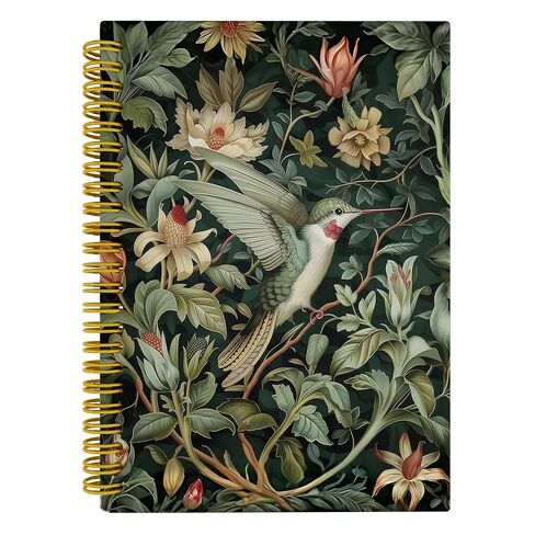 nipil Green Hummingbird Bird Floral Notebook Journal، Green Bird Flower William Morris دفاتر الملاحظات الجمالية لتدوين الملاحظات، هدايا الطائر الطنان للنساء، مجلة دفتر دوامة غلاف فني، 5.5 × 8.3 بوصة in Saudi Arabia