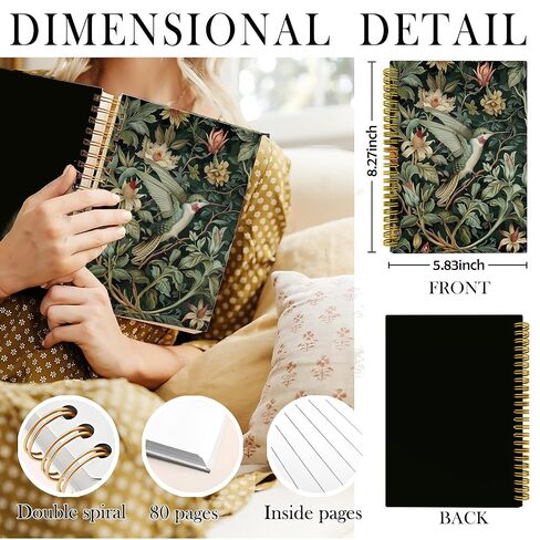 nipil Green Hummingbird Bird Floral Notebook Journal، Green Bird Flower William Morris دفاتر الملاحظات الجمالية لتدوين الملاحظات، هدايا الطائر الطنان للنساء، مجلة دفتر دوامة غلاف فني، 5.5 × 8.3 بوصة in Saudi Arabia