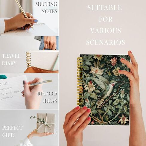 nipil Green Hummingbird Bird Floral Notebook Journal، Green Bird Flower William Morris دفاتر الملاحظات الجمالية لتدوين الملاحظات، هدايا الطائر الطنان للنساء، مجلة دفتر دوامة غلاف فني، 5.5 × 8.3 بوصة in Saudi Arabia
