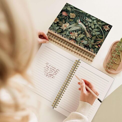 nipil Green Hummingbird Bird Floral Notebook Journal، Green Bird Flower William Morris دفاتر الملاحظات الجمالية لتدوين الملاحظات، هدايا الطائر الطنان للنساء، مجلة دفتر دوامة غلاف فني، 5.5 × 8.3 بوصة in Saudi Arabia
