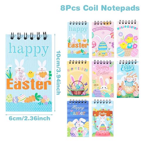 8 Pcs Happy Easter Spiral Notebooks, Easter Egg Bunny Design Mini Spiral Journals with Blank Pages, Portable Pocket Notebooks Coil Notepads for Kids School Office Daily Note Taking, 2.36x3.94 Inch in Saudi Arabia