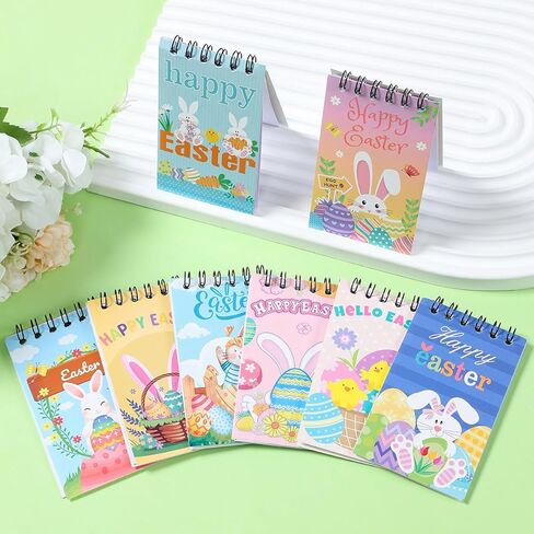 8 Pcs Happy Easter Spiral Notebooks, Easter Egg Bunny Design Mini Spiral Journals with Blank Pages, Portable Pocket Notebooks Coil Notepads for Kids School Office Daily Note Taking, 2.36x3.94 Inch in Saudi Arabia