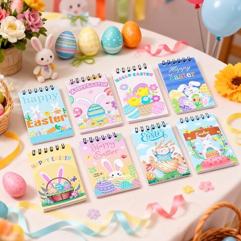 8 Pcs Happy Easter Spiral Notebooks, Easter Egg Bunny Design Mini Spiral Journals with Blank Pages, Portable Pocket Notebooks Coil Notepads for Kids School Office Daily Note Taking, 2.36x3.94 Inch in Saudi Arabia